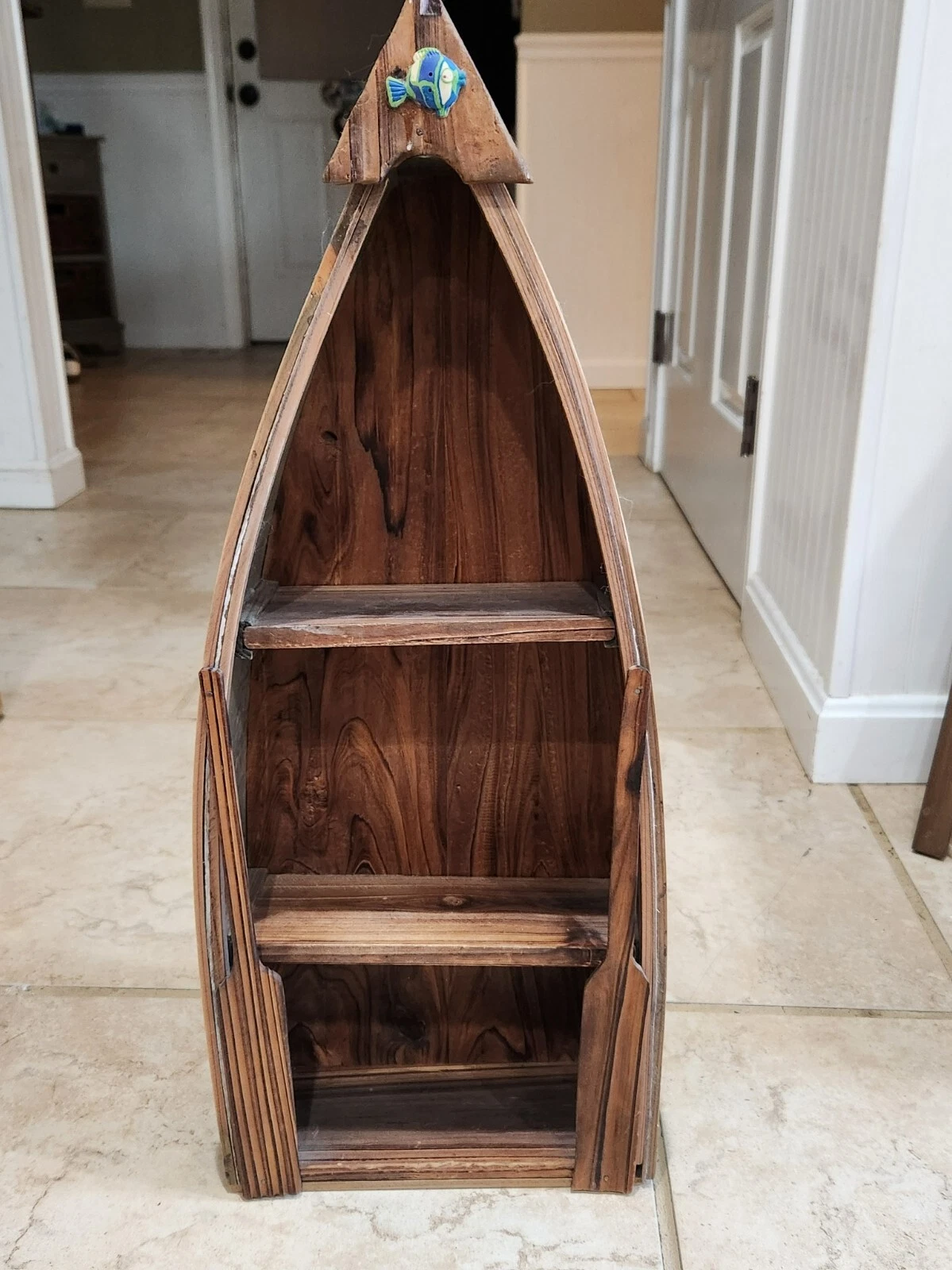 Vintage Rustic Wood Canoe Boat Wall Book Shelf Nau